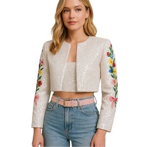 Vintage Ann Lawrence Sequin Floral Cropped Jacket